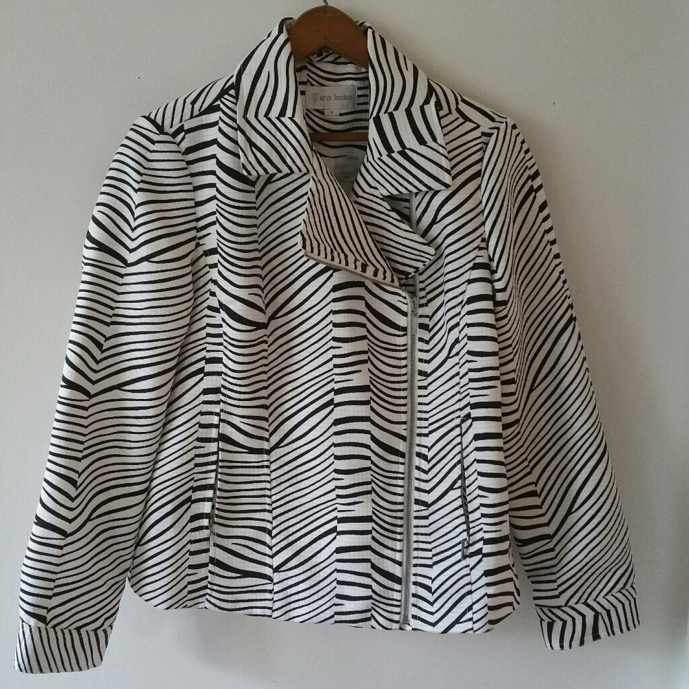Erin London Zebra Animal Print Moto Jacket, Size M